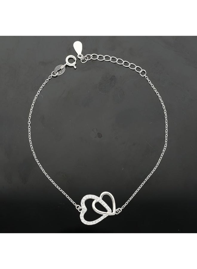 FK Jewellers - 925 Italian Silver Twin Heart Bracelet - Image 1