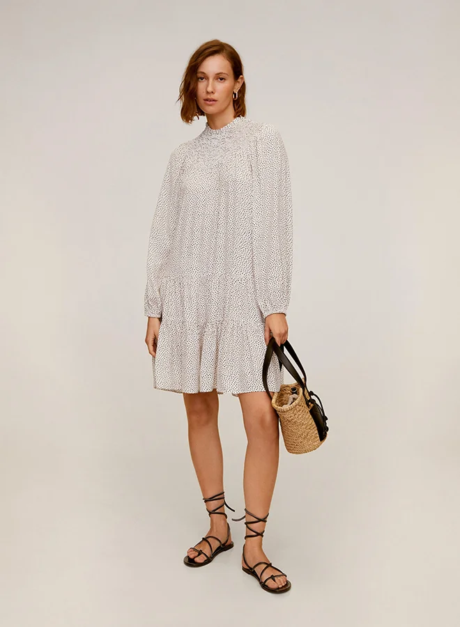 MANGO Valen Printed Long Sleeve Dress Off-White