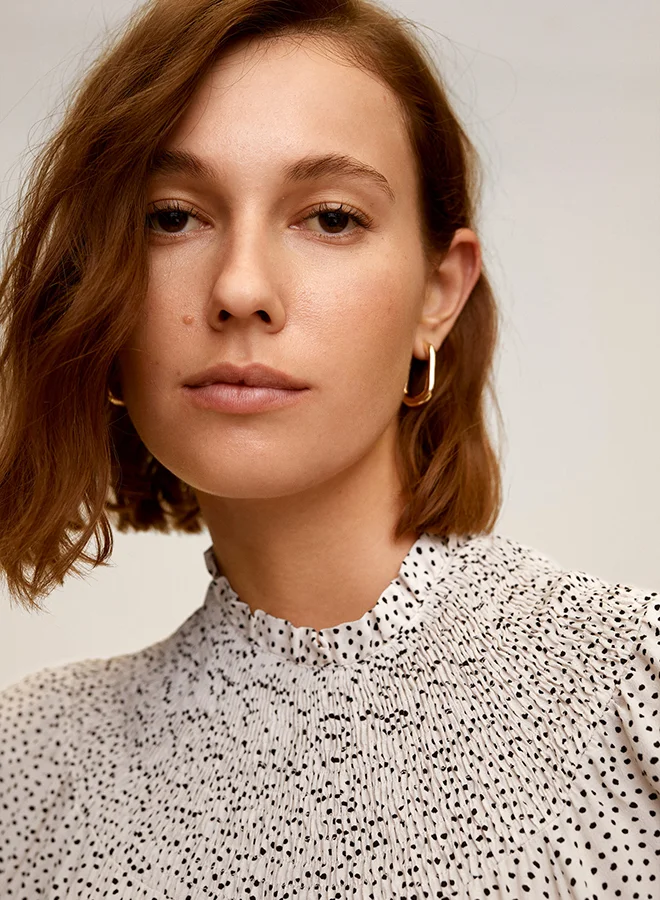 MANGO Valen Printed Long Sleeve Dress Off-White