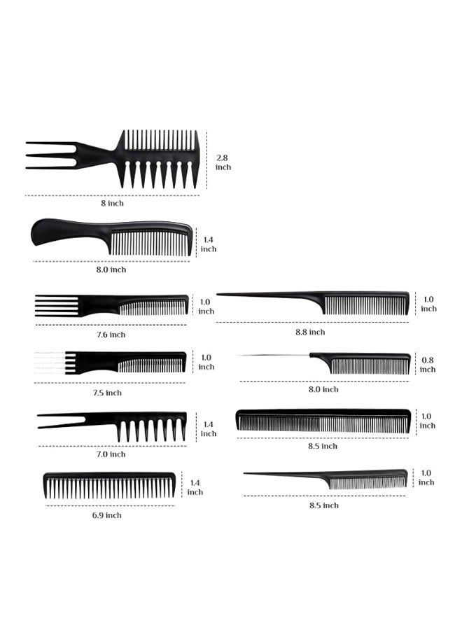 طقم أمشاط شعر لصالونات التصفيف الاحترافية 10 قطع أسود - Image 2