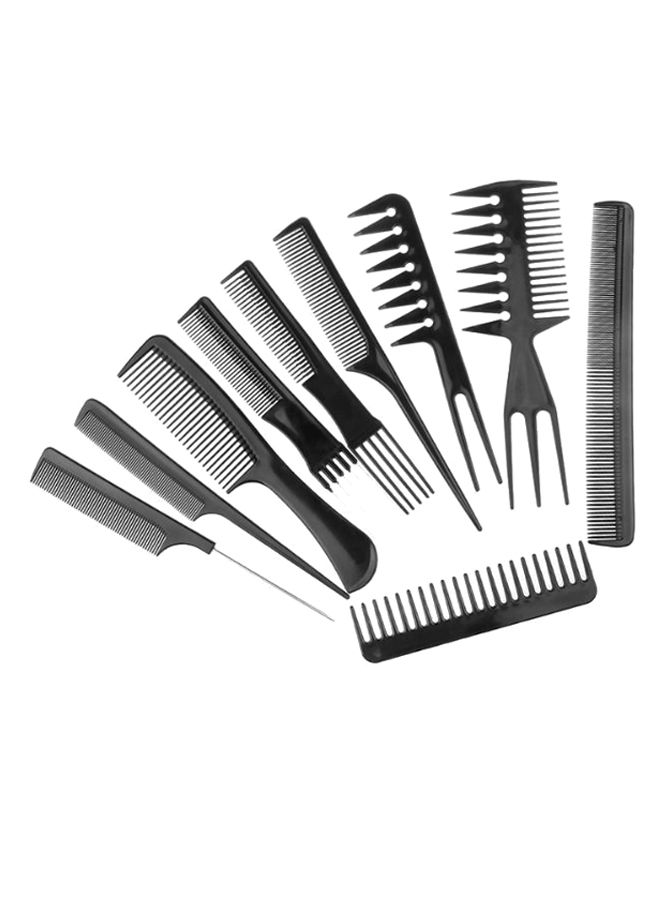 طقم أمشاط شعر احترافية لمستحضرات التجميل مكون من 10 قطع أسود