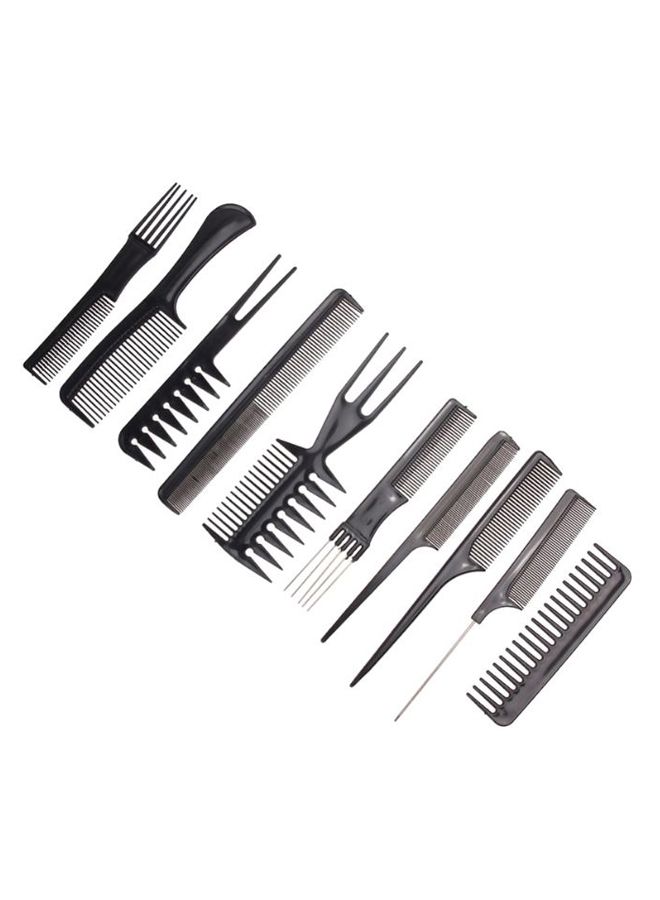 10-Piece Professional Anti-Static Hair Comb Set Black 20cm - Image 1