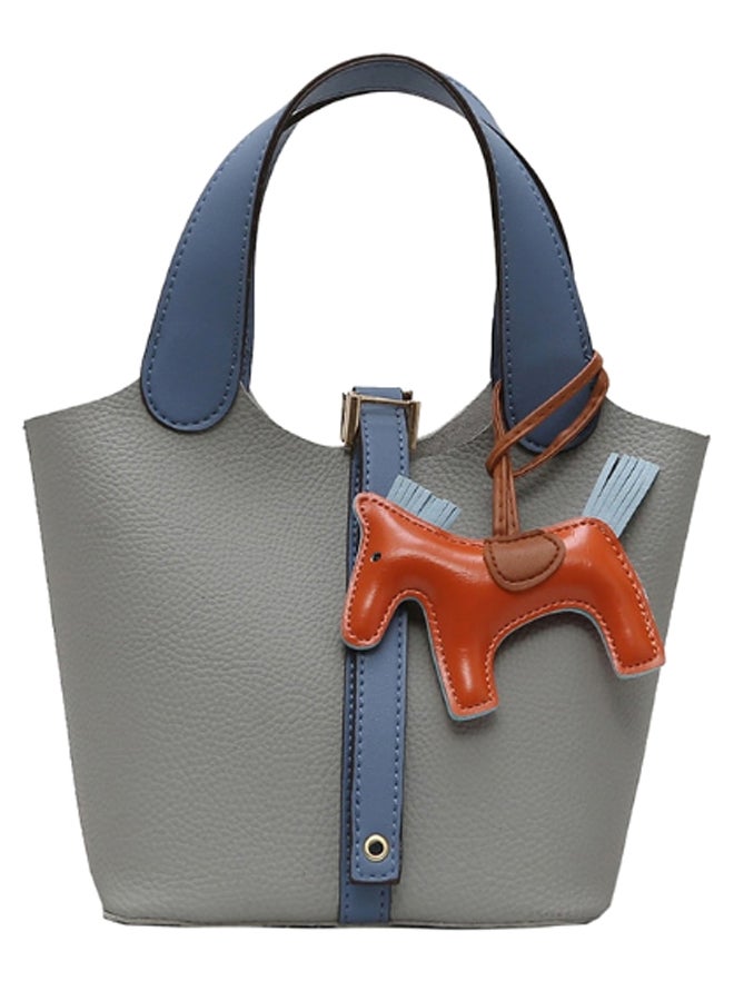 Generic Patchwork Pendant Decor Simple Design Satchel Bag Grey/Blue/Brown  - Image 1
