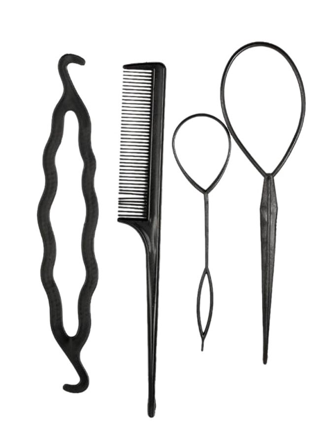 طقم أدوات لتصفيف الشعر بتسريحة الكعكة مكون من 4 قطع أسود - Image 1