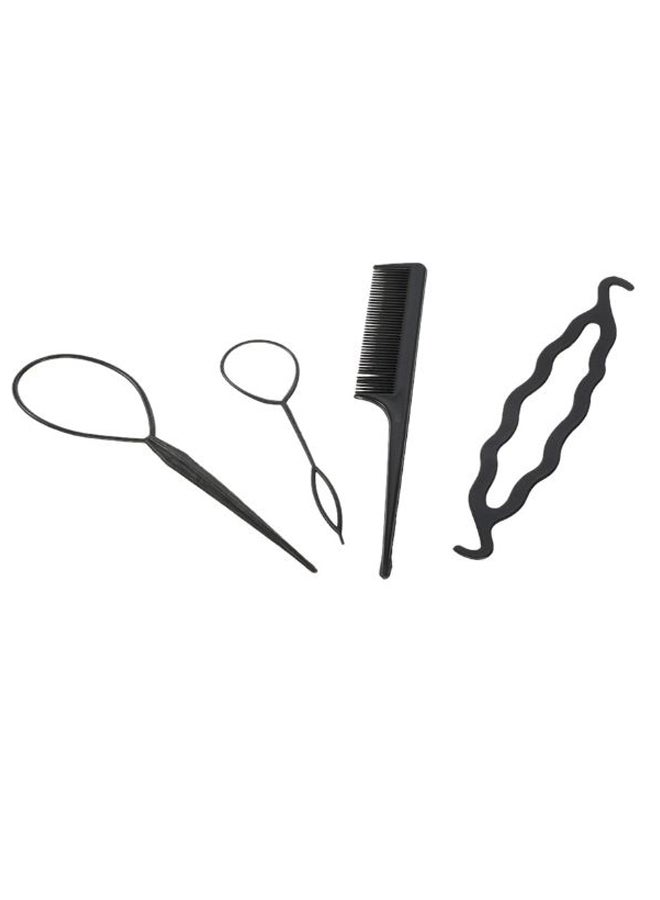 طقم أدوات لتصفيف الشعر بتسريحة الكعكة مكون من 4 قطع أسود - Image 2