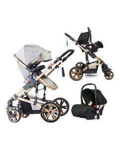 TEKNUM 3 In1 Pram Stroller, Sleeping Bassinet And Extra Wide Seat With Wide Canopy For Baby Grey  - Image 2