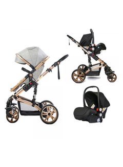 TEKNUM 3 In1 Pram Stroller, Sleeping Bassinet And Extra Wide Seat With Wide Canopy For Baby Grey  - Image 3