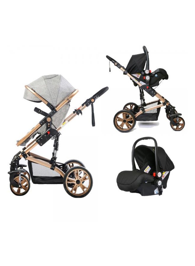 TEKNUM - 3 In1 Pram Stroller, Sleeping Bassinet And Extra Wide Seat With Wide Canopy For Baby Grey - Image 1