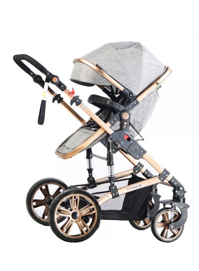 TEKNUM - 3 In1 Pram Stroller, Sleeping Bassinet And Extra Wide Seat With Wide Canopy For Baby Grey - Image 1