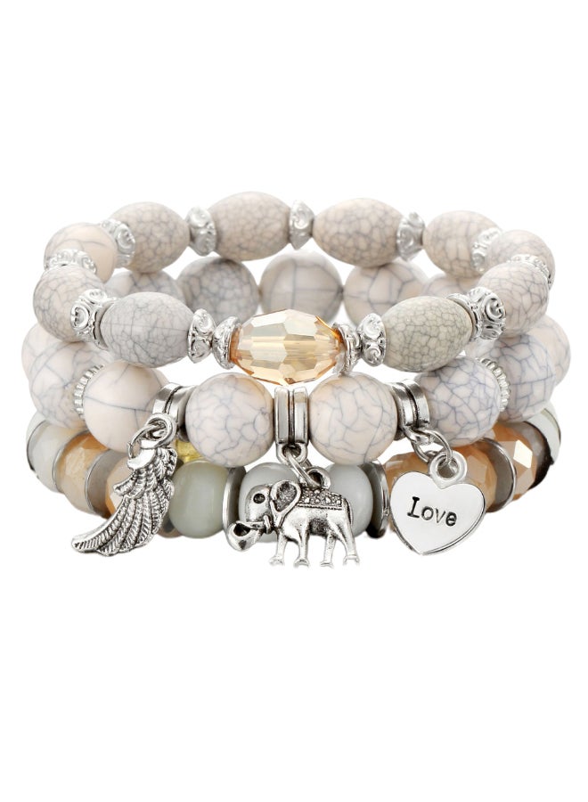 Beauenty 3-Piece Boho Stone Beaded Gem Long Wrap Charm Bracelet Set  - Image 1