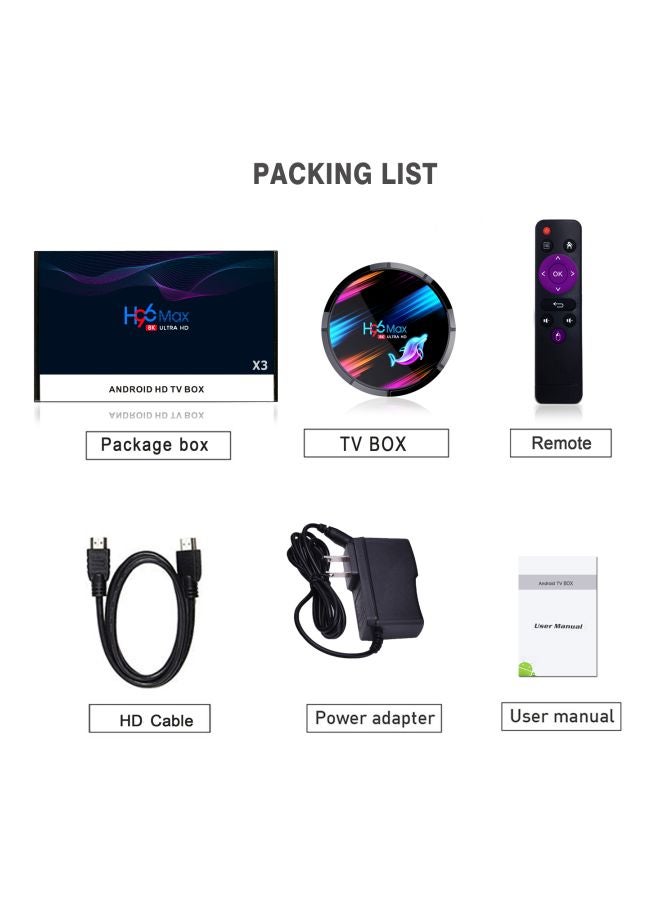 H96 - Max X3 Smart Android 9.0 TV Set Top Box V7493EU-64G Black - Image 1