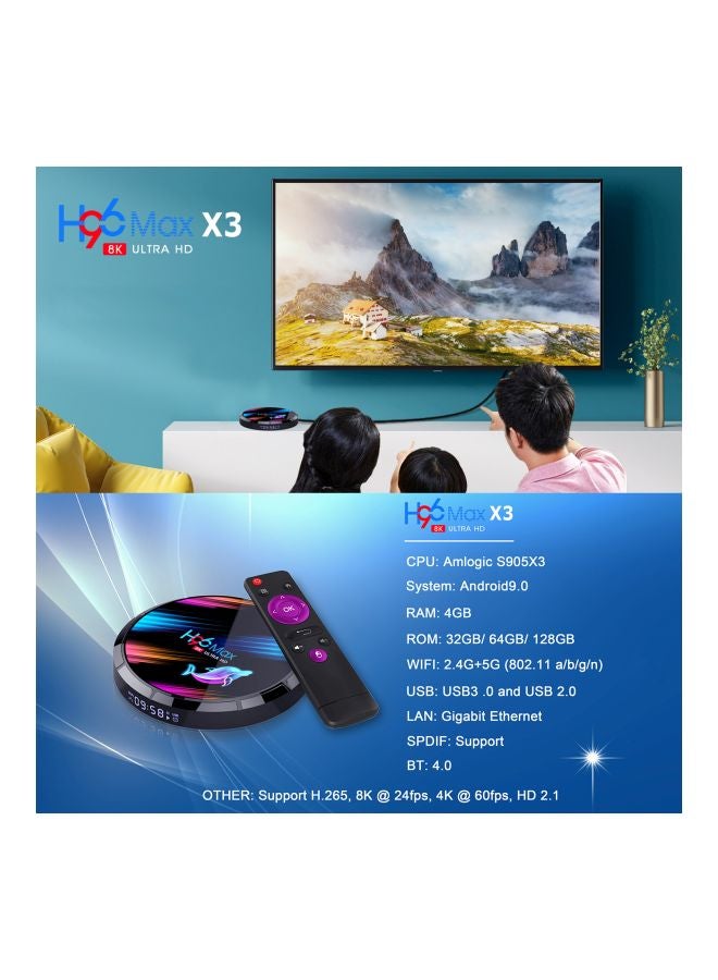 H96 - Max X3 Smart Android 9.0 TV Set Top Box V7493EU-64G Black - Image 1