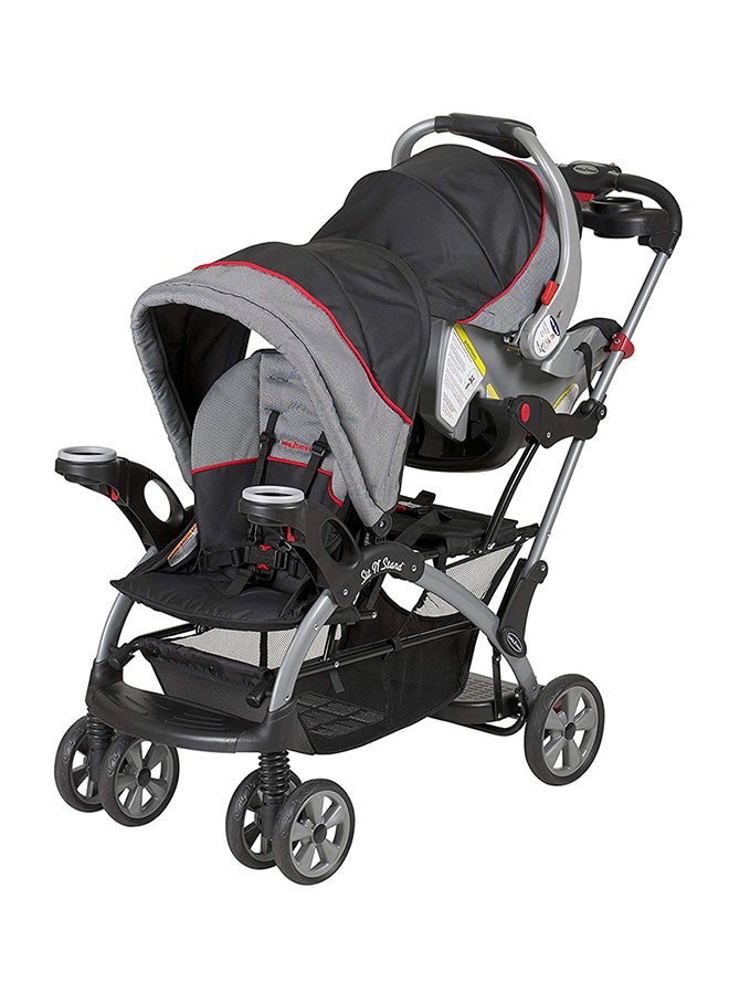 babytrend Sit N' Stand Double Seat Stroller - Black/Grey/Red  - Image 2
