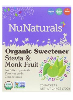 NuNaturals Stevia and Monk Fruit Sweetener 2.47ounce Pack of 70 