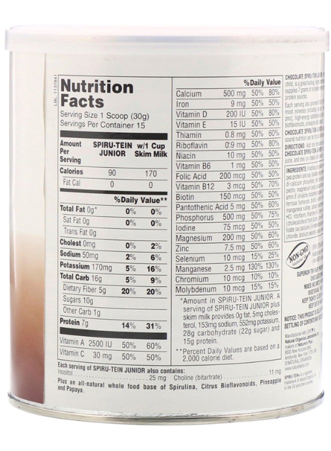 Natures Plus Spiru-Tein Junior Chocolate Nutritious Thick Shake Mix 450grams - Image 2