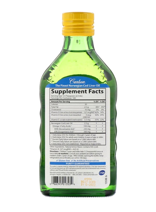 Carlson Labs Natural Lemon Flavor Norwegian Cod Liver Oil  - Image 2