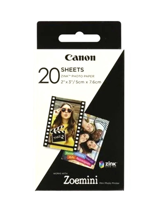 كانون مجموعة ورق زنك لطباعة الصور، 20 ورقة - Image 1