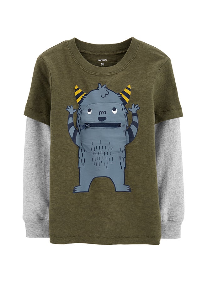 carter's Long Sleeve Printed T-Shirt Olive - Image 1