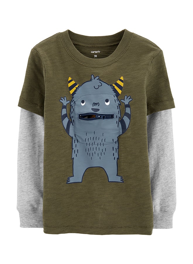 carter's Long Sleeve Printed T-Shirt Olive - Image 2