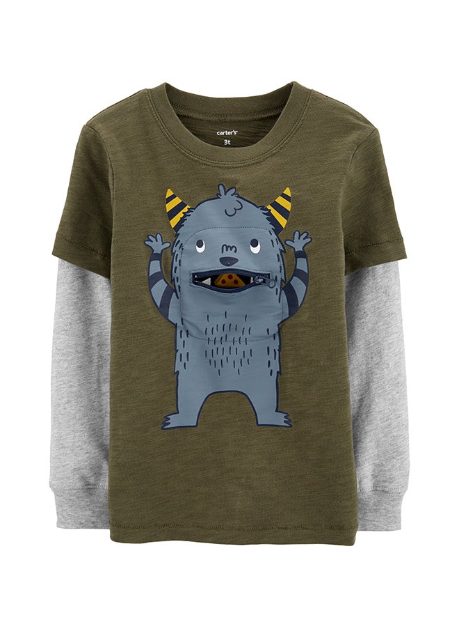 carter's Long Sleeve Printed T-Shirt Olive - Image 3