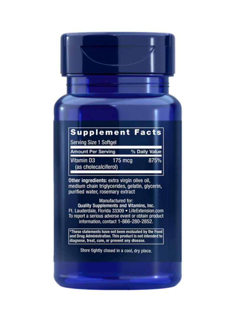 Life Extension Vitamin D3 175 mcg 7000 IU Dietary Supplement - 60 Softgels - Image 2