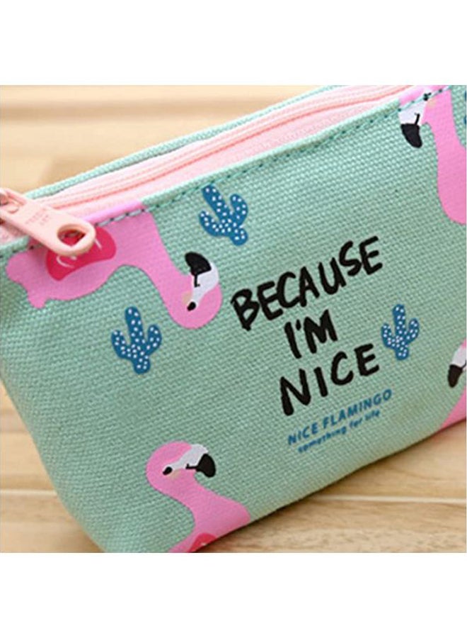 Bluelans Canvas Flamingo Detailed Coin Purse Green/Pink/Blue  - Image 3