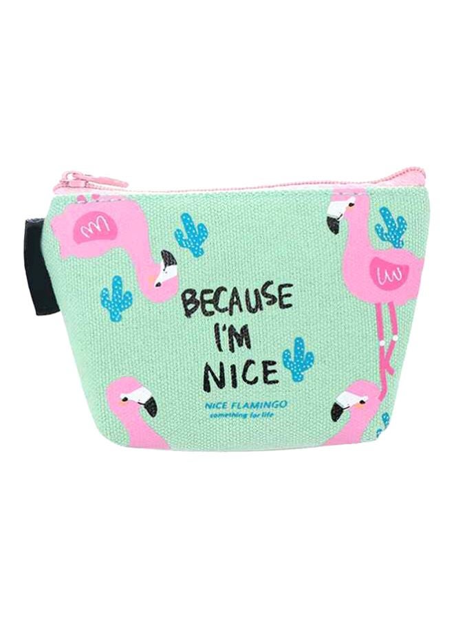 Bluelans Canvas Flamingo Detailed Coin Purse Green/Pink/Blue  - Image 1