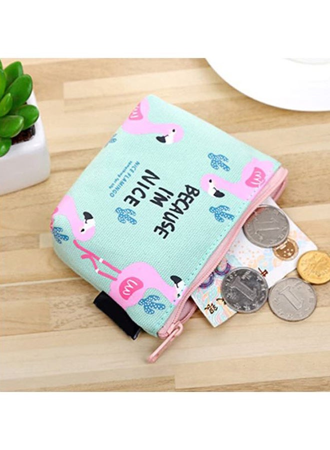 Bluelans Canvas Flamingo Detailed Coin Purse Green/Pink/Blue  - Image 2