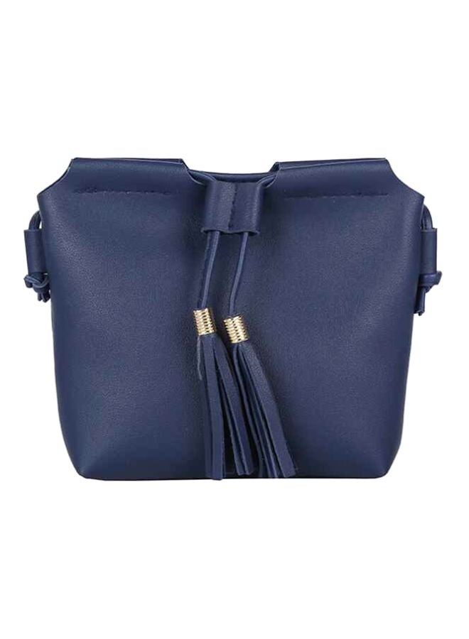 Bluelans - Leather Zippered Shoulder Bag Dark Blue - Image 1