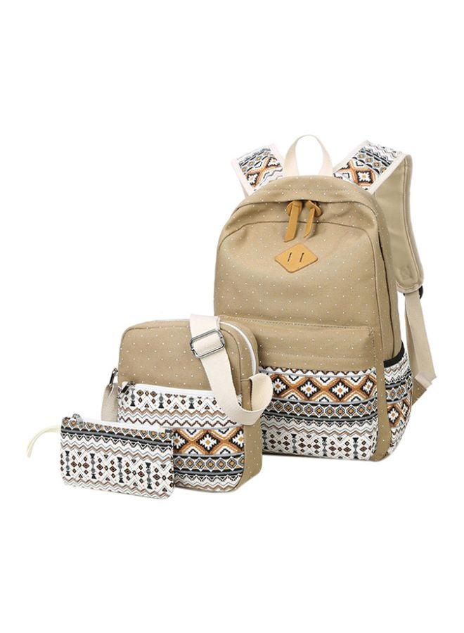 مجموعة حقائب مزينة بطبعة مكونة من 3 قطع كاكي/أبيض