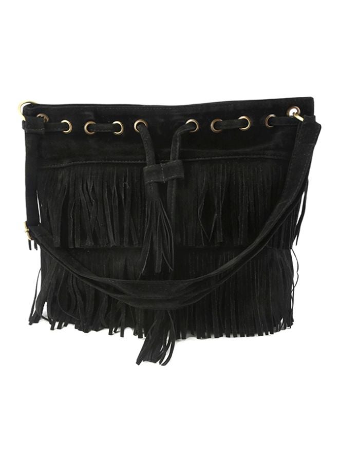 OUTAD Fringe Tassel Decor Shoulder Bag Black - Image 1