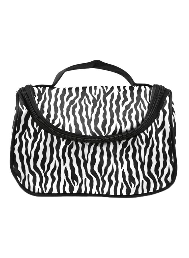 أوتاد حقيبة مستحضرات تجميل بنقشة خطوط الحمار الوحشي ومناسبة للسفر أسود/ أبيض