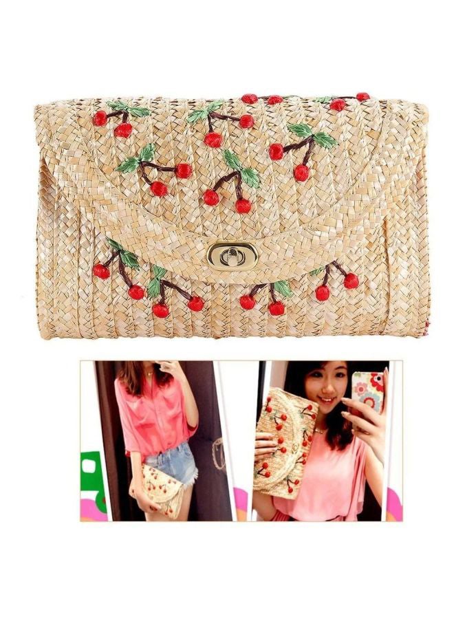 OUTAD - Cherry Embroidered Crossbody Bag Yellow - Image 1