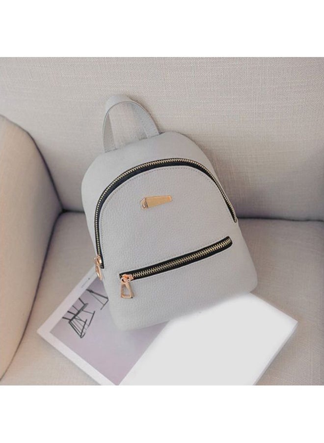 OUTAD PU Leather Mini Zippered Backpack Grey  - Image 2