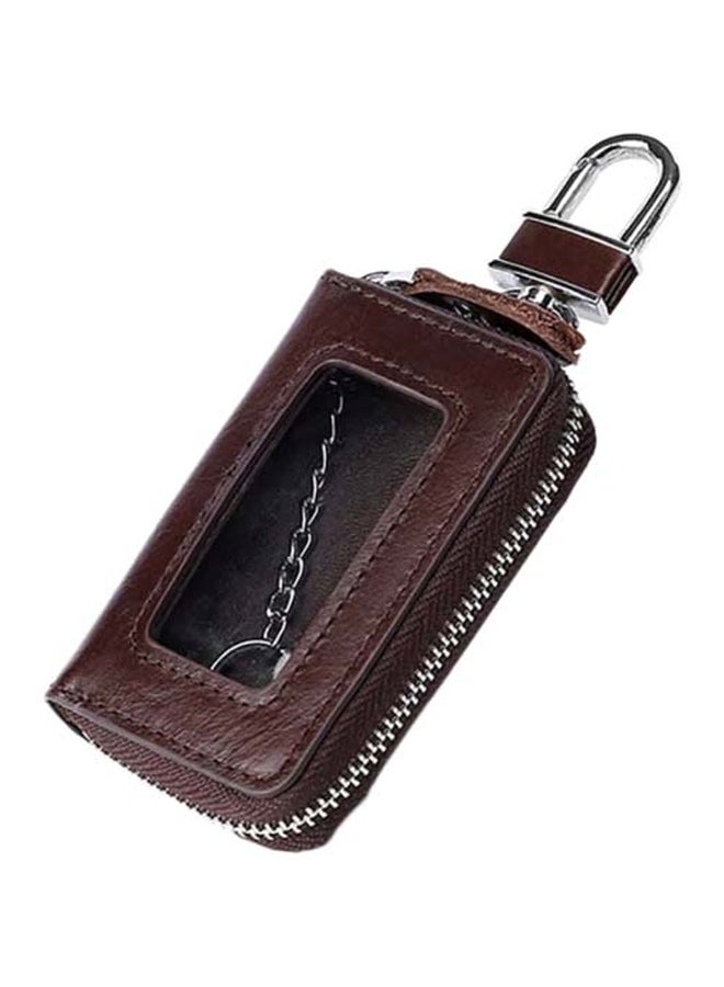 Sharpdo Creative Leather Zip Car Key Bag Brown/Silver