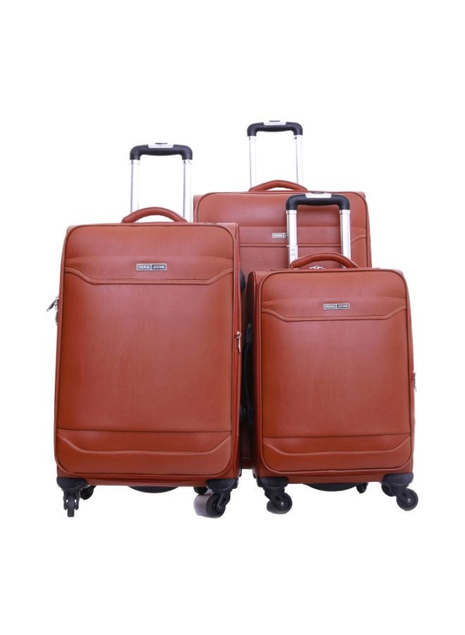 بارا جون طقم حقائب أمتعة بعجلات بافلوز وجوانب مرنة مكون من 3 قطع بني - Image 1