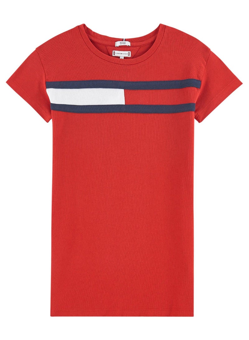 TOMMY HILFIGER Flag Jersey Long T-Shirt Deep Crimson/Blue/White - Image 2