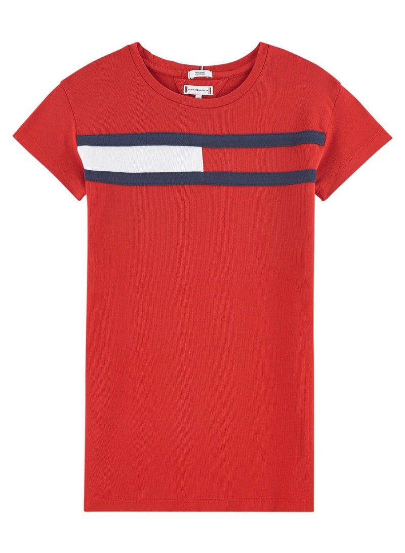 TOMMY HILFIGER Flag Jersey Long T-Shirt Deep Crimson/Blue/White - Image 1