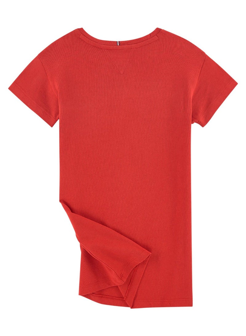TOMMY HILFIGER Flag Jersey Long T-Shirt Deep Crimson/Blue/White - Image 3