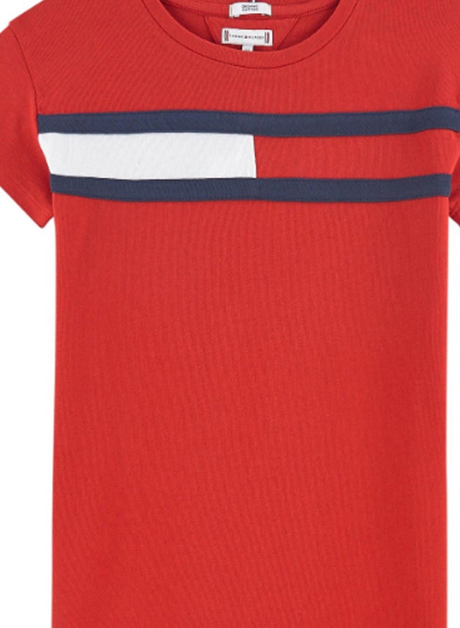 TOMMY HILFIGER Flag Jersey Long T-Shirt Deep Crimson/Blue/White - Image 5