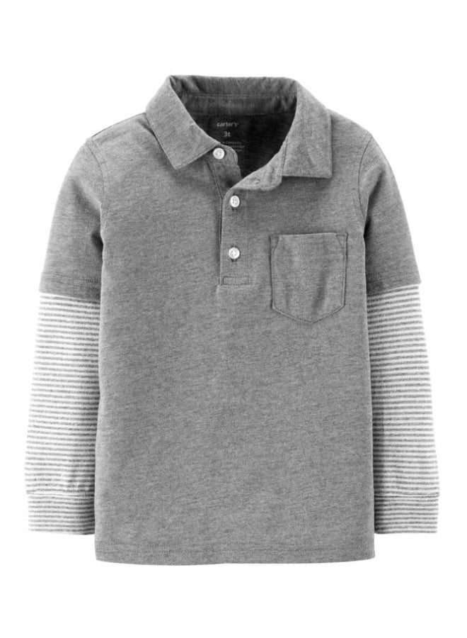 carter's Striped Long Sleeve Polo T-Shirt Heather 