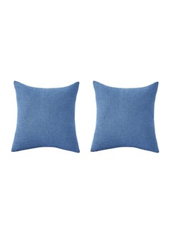 REGAL IN HOUSE 2-Piece Decorative Square Cushion Set linen Crayon Blue 45x45cm  - Image 1