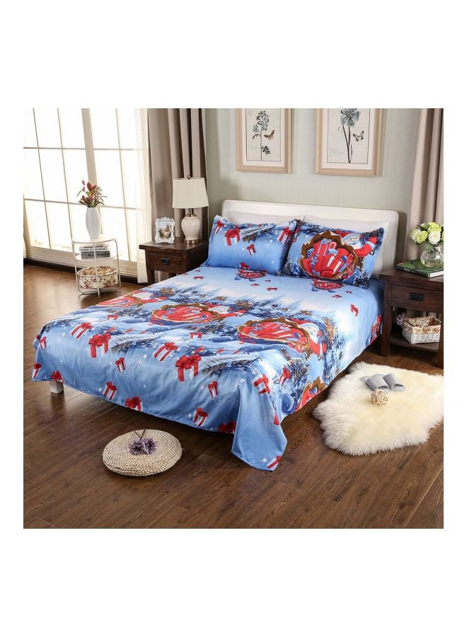 4-Piece 3D Christmas Printed Duvet Cover Set Polyester Blue/White/Red - Image 1