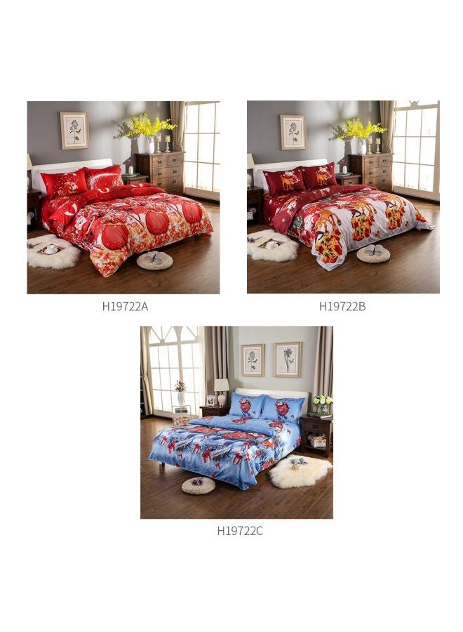 4-Piece 3D Christmas Printed Duvet Cover Set Polyester Blue/White/Red - Image 3
