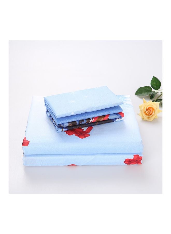 4-Piece 3D Christmas Printed Duvet Cover Set Polyester Blue/White/Red - Image 2