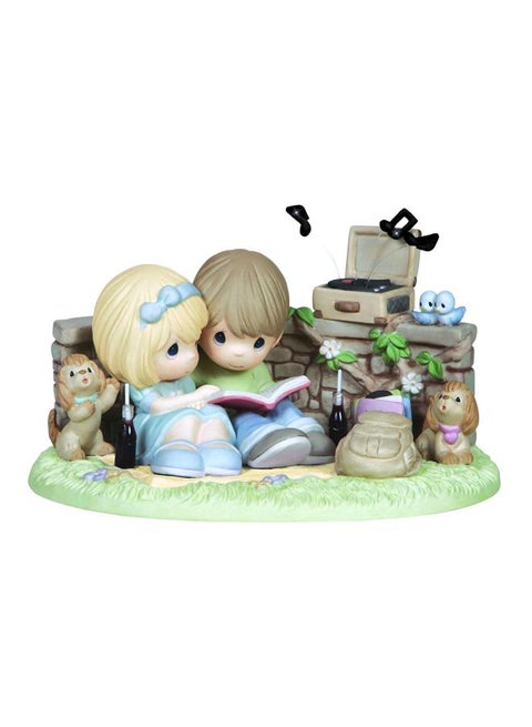 Couple Listening To Record Player Figurine Beige/Green/Blue