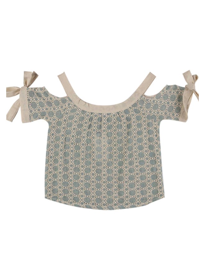 نولاميسو بلوزة بتصميم أشكال هندسية وأكمام مزينة بعقدة رمادي / بيج - Image 1