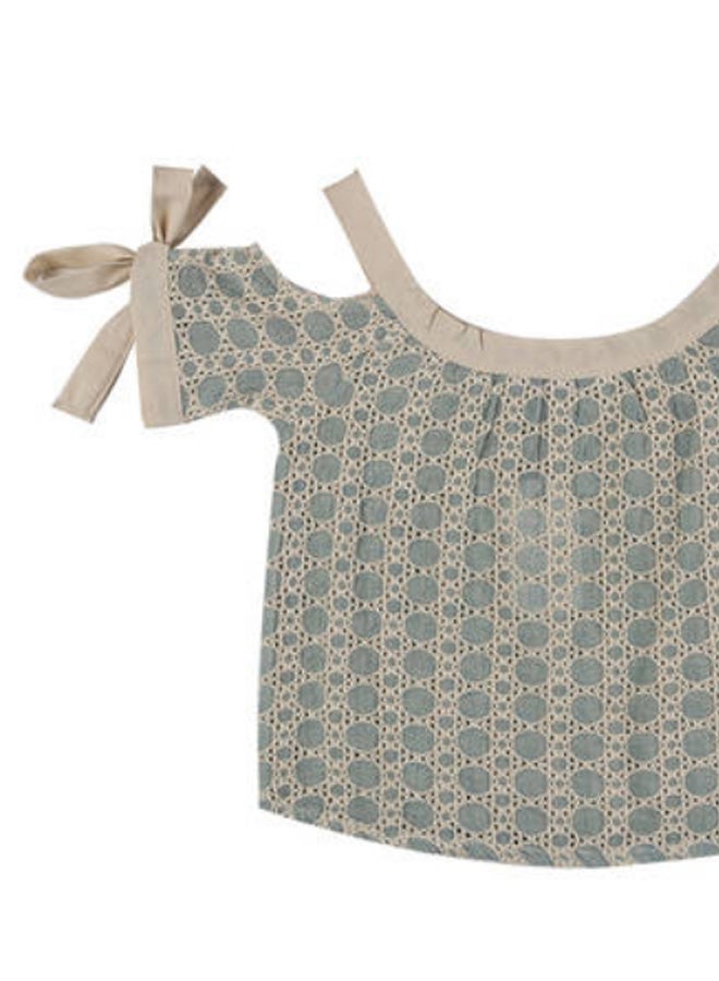 نولاميسو بلوزة بتصميم أشكال هندسية وأكمام مزينة بعقدة رمادي / بيج - Image 3