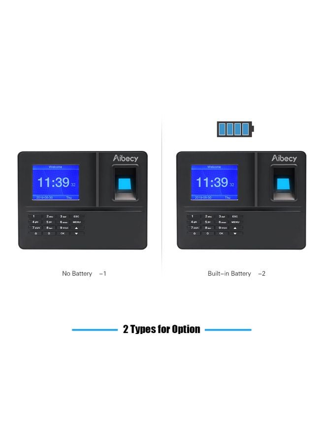 Aibecy - Biometric Fingerprint Time Attendance Machine Black/Blue - Image 1