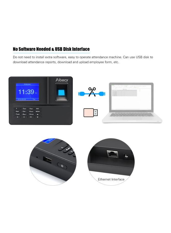 Aibecy - Biometric Fingerprint Time Attendance Machine Black/Blue - Image 1